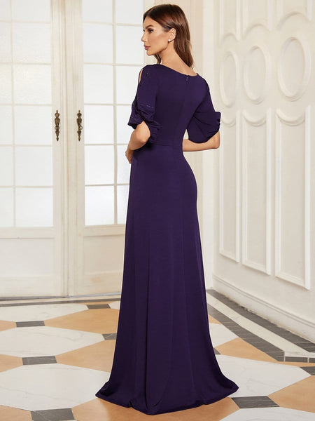 Women's Embellished Cold-Shoulder Evening Gown in Obsidian Black