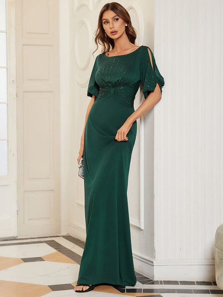 Women's Embellished Cold-Shoulder Evening Gown in Obsidian Black