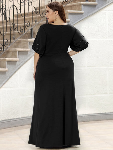 Women's Embellished Cold-Shoulder Evening Gown in Obsidian Black