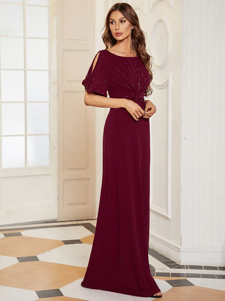 Women's Embellished Cold-Shoulder Evening Gown in Obsidian Black