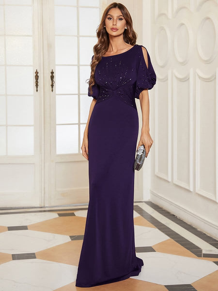 Women's Embellished Cold-Shoulder Evening Gown in Obsidian Black