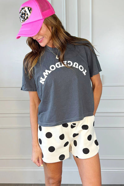 Chic Beige Polka Dot Drop Shoulder Pullover & Drawstring Shorts Set for Women - Casual Summer Style