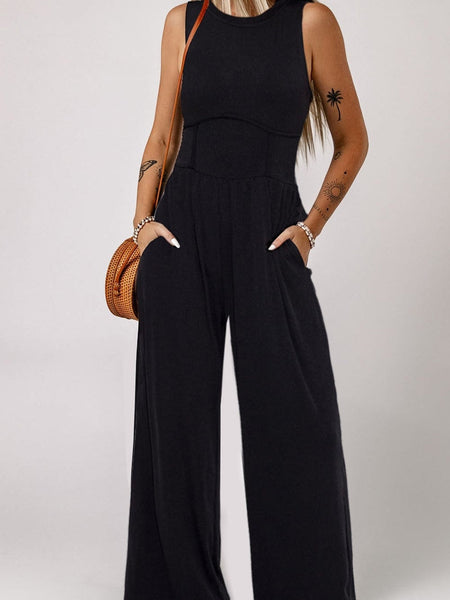 Chic Black A-Line Jumpsuit with Cinched Waist