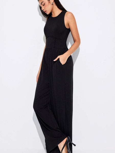 Chic Black A-Line Jumpsuit with Cinched Waist