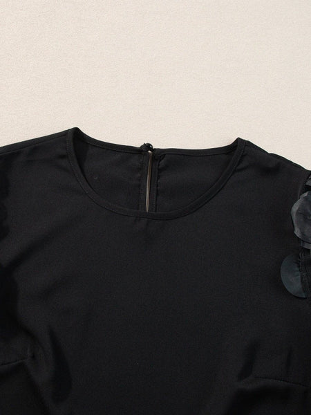 Chic Black Mesh Applique Half Sleeve Top