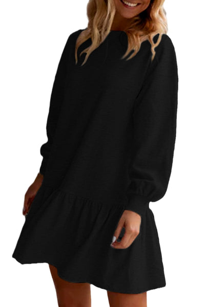 Chic Black Puff Sleeve Mini Dress with Ruffle Hem