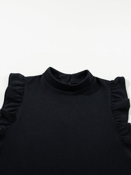 Chic Black Ruffle Sleeve Mini Shift Dress