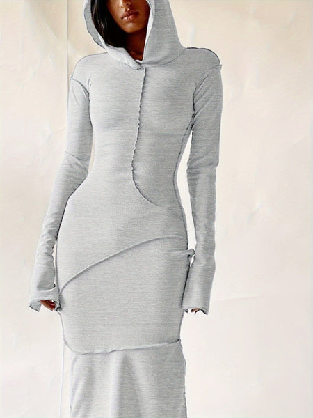 Women's Trendy Maxi Dress with Hood and Unique Seams made for easy styling and wardrobe coordination, with premium-like structure and finish.