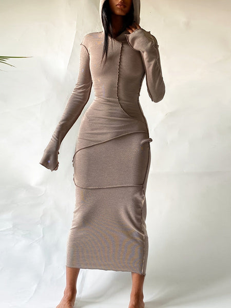 Women's Trendy Maxi Dress with Hood and Unique Seams made for easy styling and wardrobe coordination, with premium-like structure and finish.