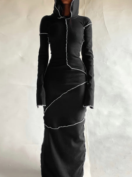 Women's Contrast Stitch Hooded Maxi Loungewear Dress made for easy styling and wardrobe coordination, with premium-like structure and finish.