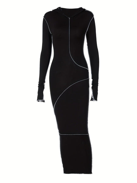 Women's Contrast Stitch Hooded Maxi Loungewear Dress made for easy styling and wardrobe coordination, with premium-like structure and finish.