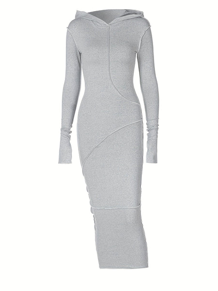 Chic Bodycon Maxi Dress with Hood & Stitching