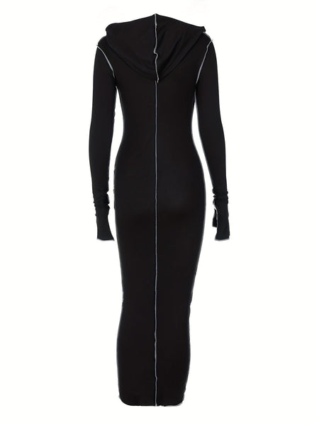 Women's Trendy Maxi Dress with Hood and Unique Seams made for easy styling and wardrobe coordination, with premium-like structure and finish.