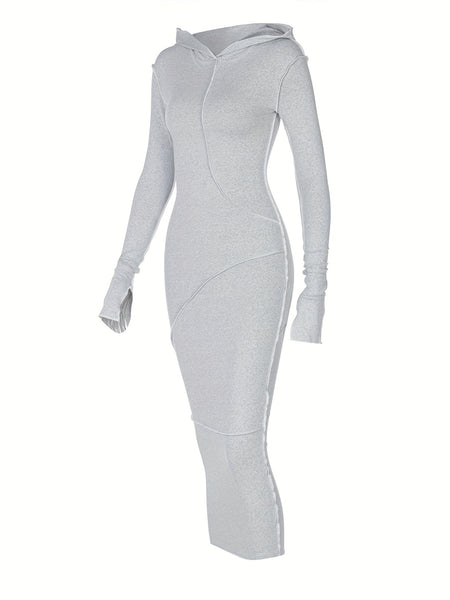 Chic Bodycon Maxi Dress with Hood & Stitching