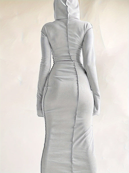 Women's Trendy Maxi Dress with Hood and Unique Seams made for easy styling and wardrobe coordination, with premium-like structure and finish.