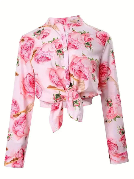 Chic Floral Print Button-Up Blouse for Women