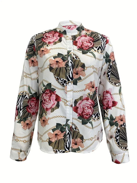 Chic Floral Print Button-Up Blouse for Women