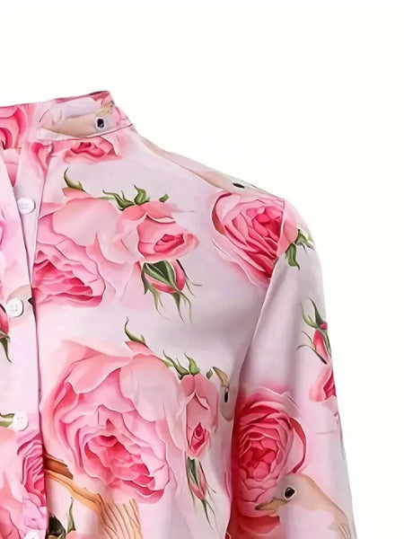 Chic Floral Print Button-Up Blouse for Women