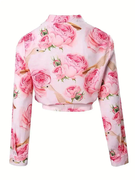 Chic Floral Print Button-Up Blouse for Women