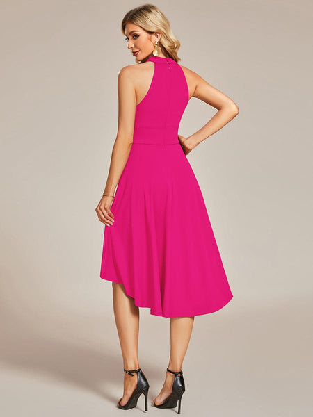 Chic Halterneck Knee-Length Wedding Guest Dress