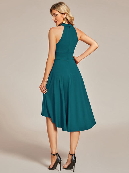 Chic Halterneck Knee-Length Wedding Guest Dress