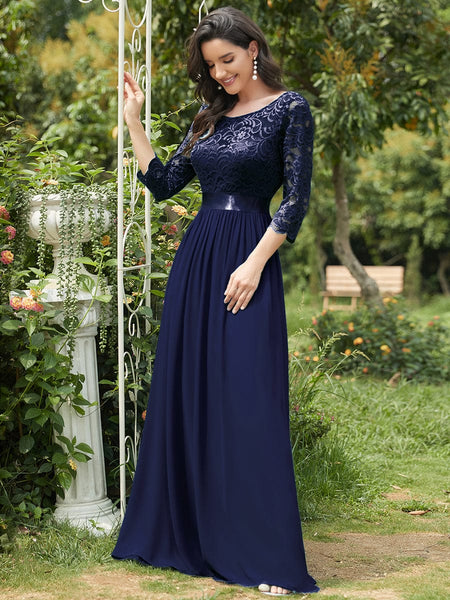 Elegant Lace Sleeve Formal Bridesmaid Dress