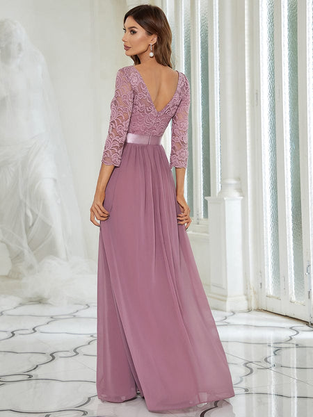 Elegant Lace Sleeve Formal Bridesmaid Dress