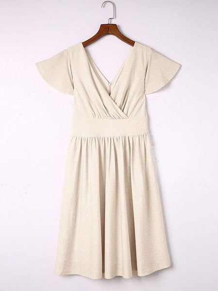 Elegant V-neck Pleated Ruffle Dress