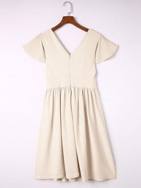 Elegant V-neck Pleated Ruffle Dress
