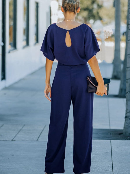 Chic Navy Belted Palazzo Jumpsuit