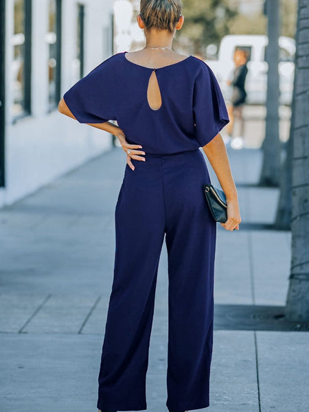 Chic Navy Belted Palazzo Jumpsuit