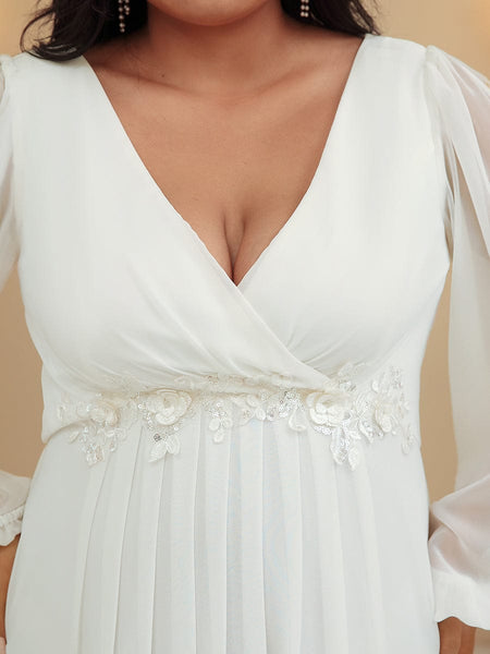 Women's Navy Chiffon Plus Size Evening Gown with Lantern Sleeves