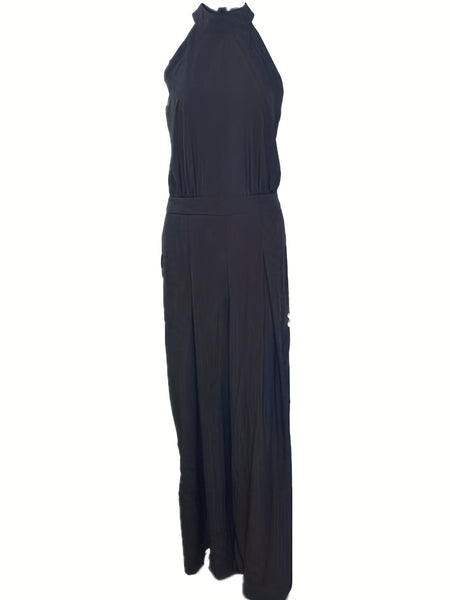 Chic Print Halter Tie Waist Wide Leg Jumpsuit