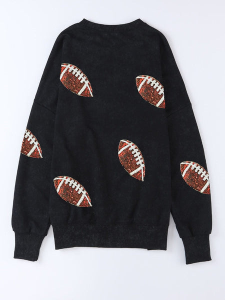 Chic Rugby Graphic Sequin Detail Sweatshirt for Casual Rugby Game Day Outfits