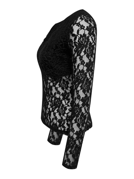 Chic Solid Lace Elegant V Neck Slim Fit Long Sleeve Blouse