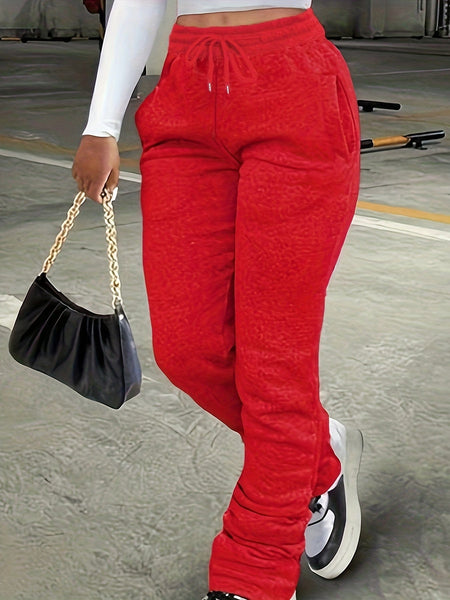 Chic Solid Tie-Front Slant Pocket Casual Loose Pants