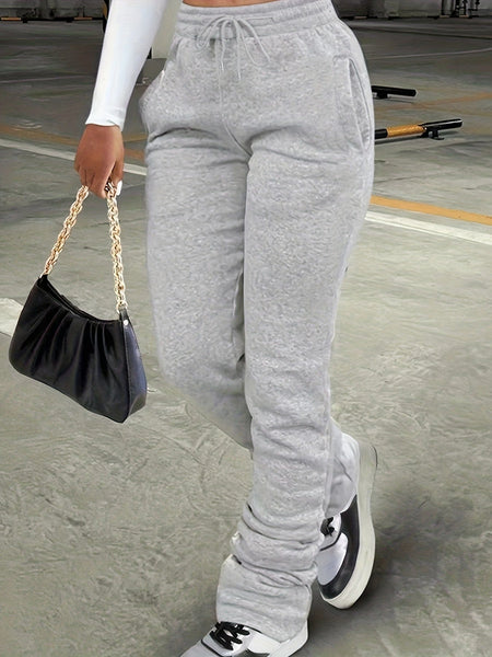 Chic Solid Tie-Front Slant Pocket Casual Loose Pants
