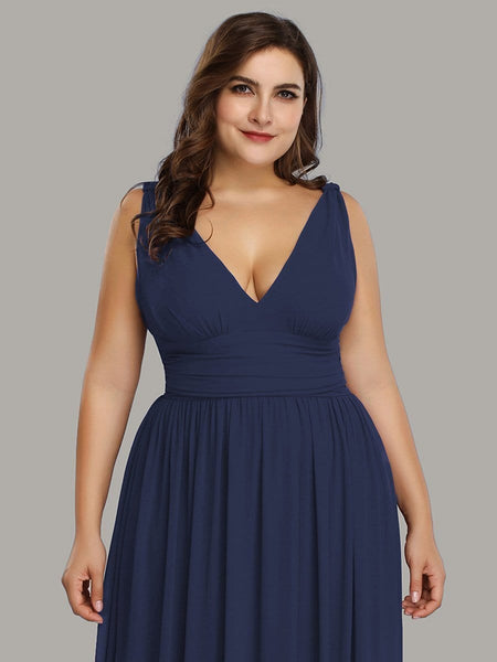 Chic V-Neck Chiffon Evening Gown for Plus Size Ladies