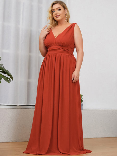 Chic V-Neck Chiffon Evening Gown for Plus Size Ladies