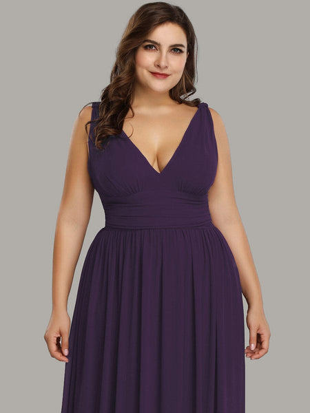 Chic V-Neck Chiffon Evening Gown for Plus Size Ladies