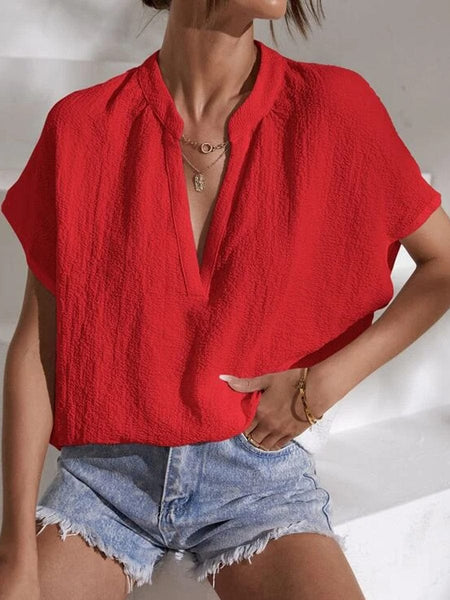 Chic V-Neck Lace Blouse with Slim Fit Silhouette