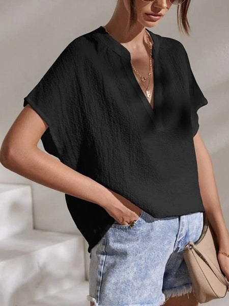 Chic V-Neck Lace Blouse with Slim Fit Silhouette