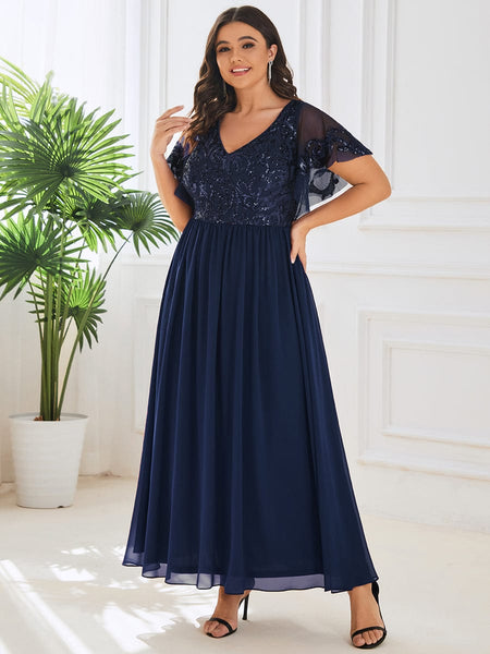 Women's Embellished Burgundy V-Neck Midi Mother of the Bride Dress