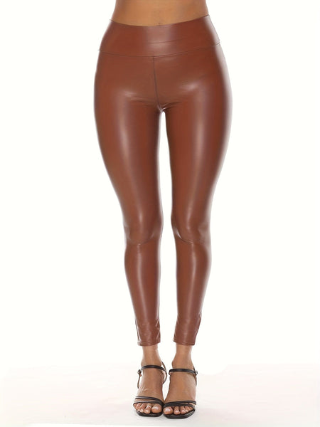 Chic Vintage Solid Faux Leather High Waist Skinny Leggings
