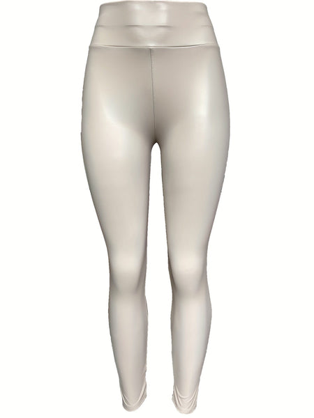 Chic Vintage Solid Faux Leather High Waist Skinny Leggings