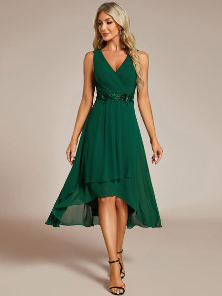 Women's Chiffon V-Neck High-Low Wedding Guest Dress