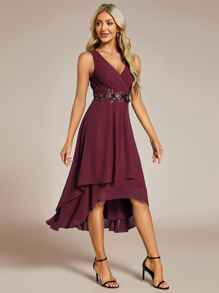 Women's Chiffon V-Neck High-Low Wedding Guest Dress