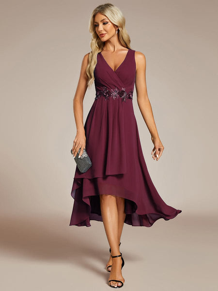Women's Chiffon V-Neck High-Low Wedding Guest Dress