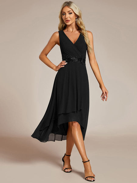 Women's Chiffon V-Neck High-Low Wedding Guest Dress