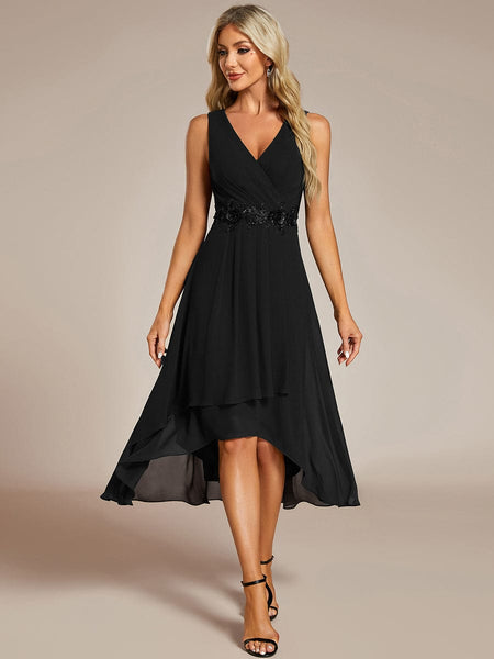 Women's Chiffon V-Neck High-Low Wedding Guest Dress